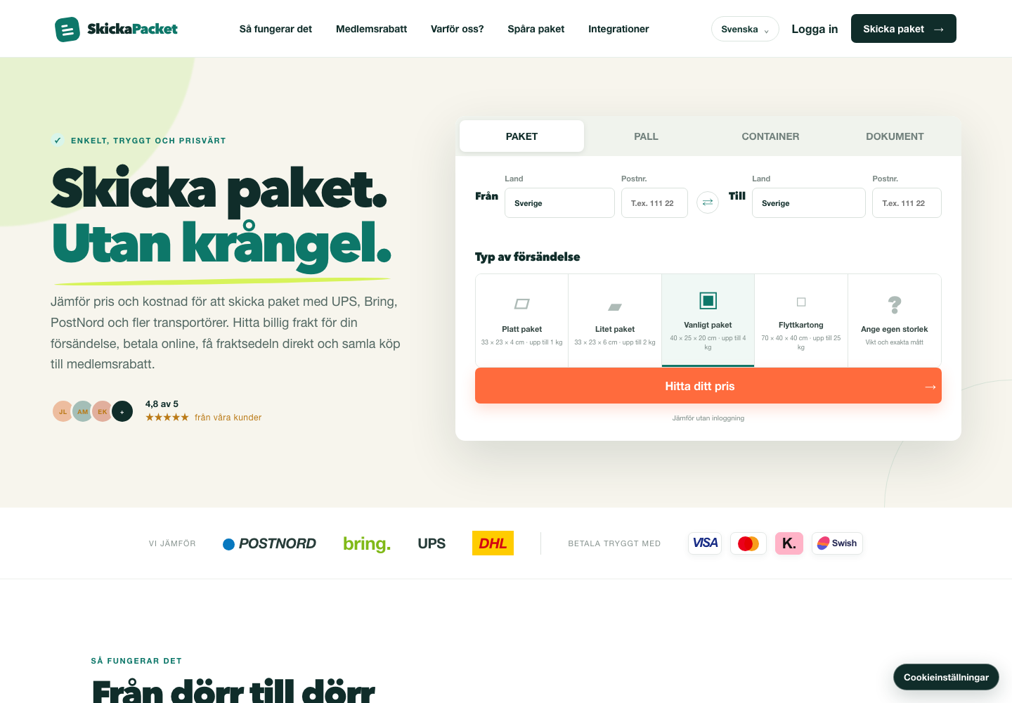 Skärmbild av SkickaPacket