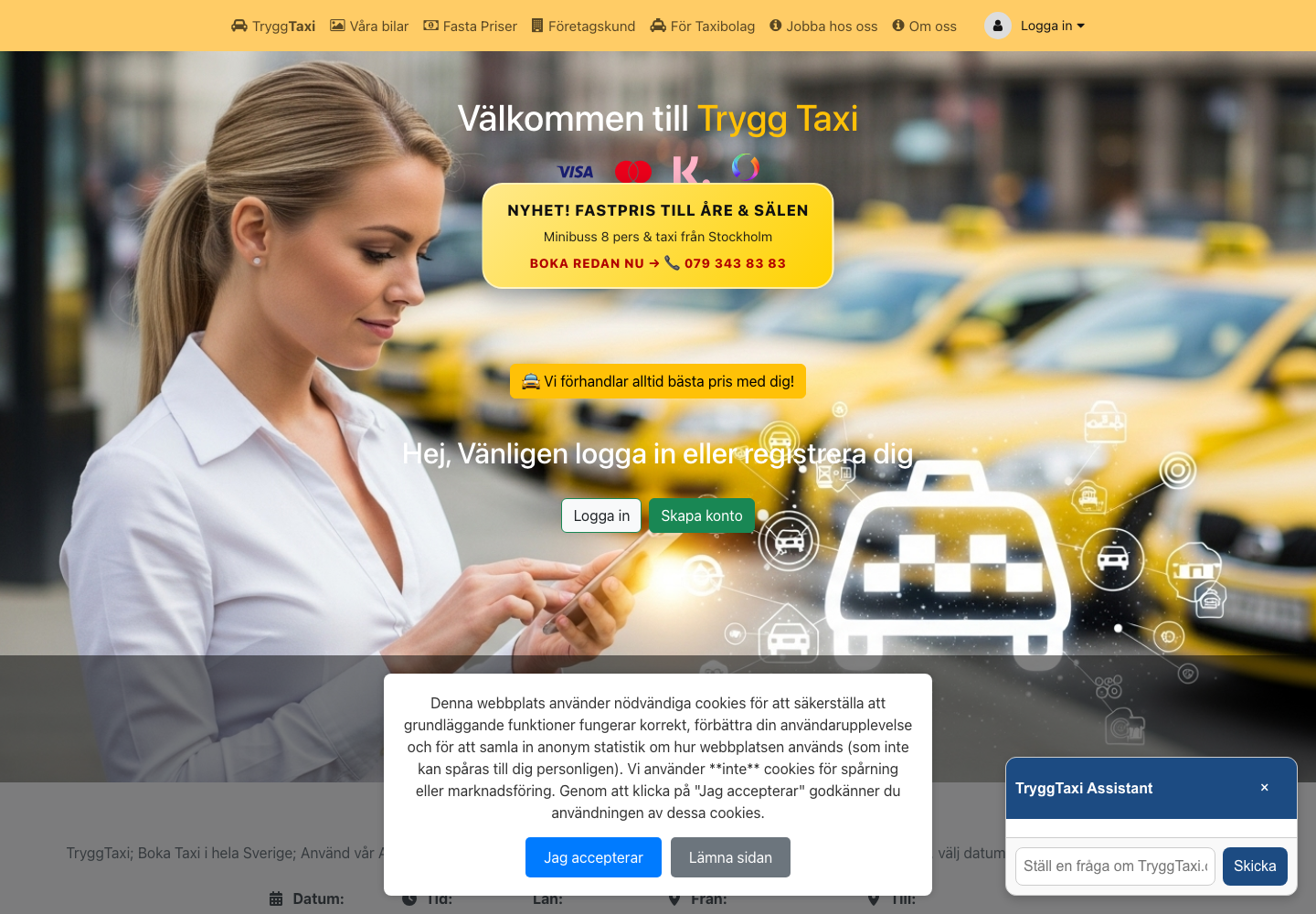 Skärmbild av Trygg Taxi